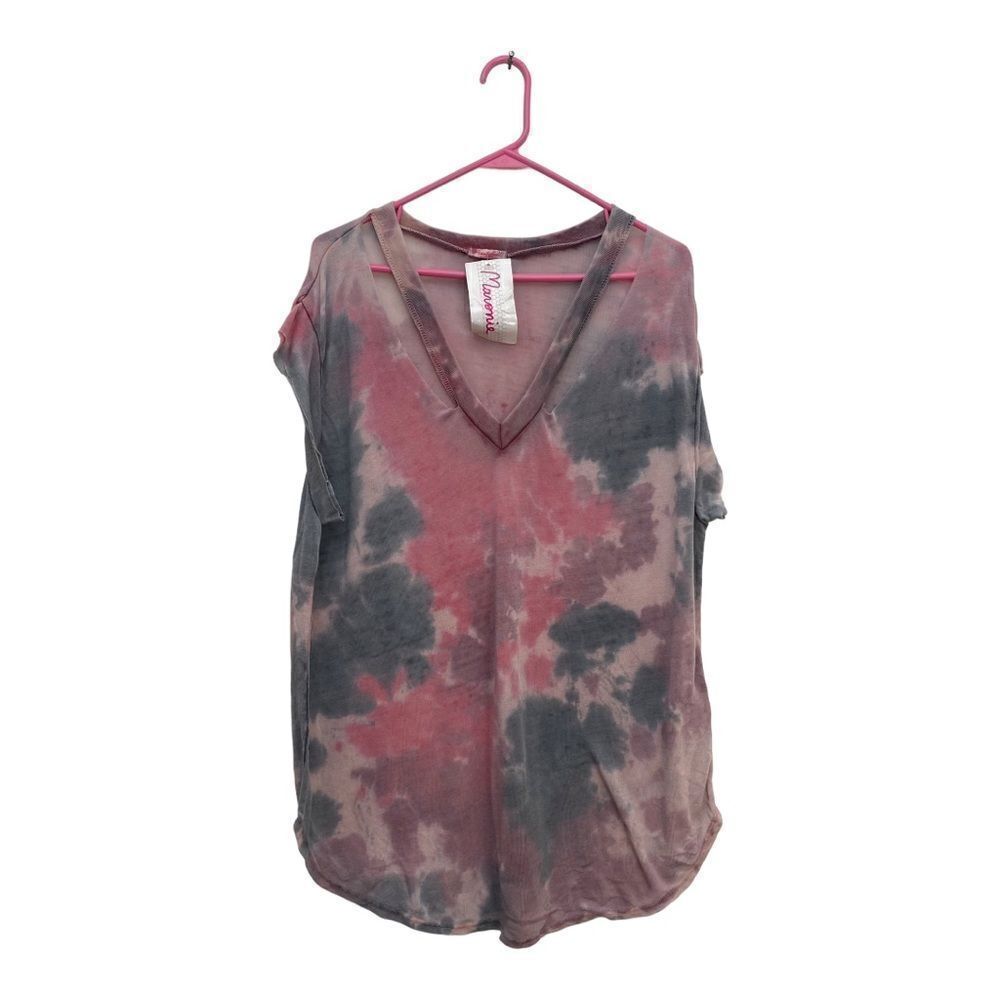 NWT Maronie Tie Dye Cutout V-Neck Tee Large Pink Gray